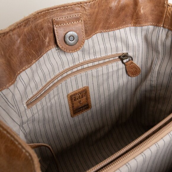 FRYE Leather Tote Handbag Melissa Light Brown Beige - Picture 11 of 14